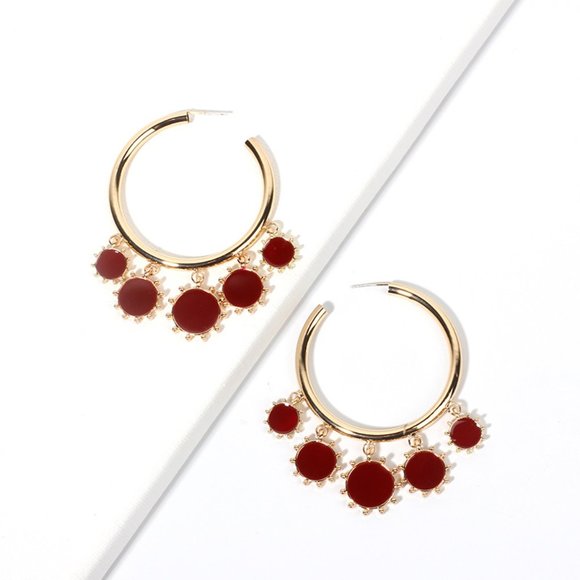 Red Exotics Circles Drop Hoop Earrings - Picture 8 of 8
